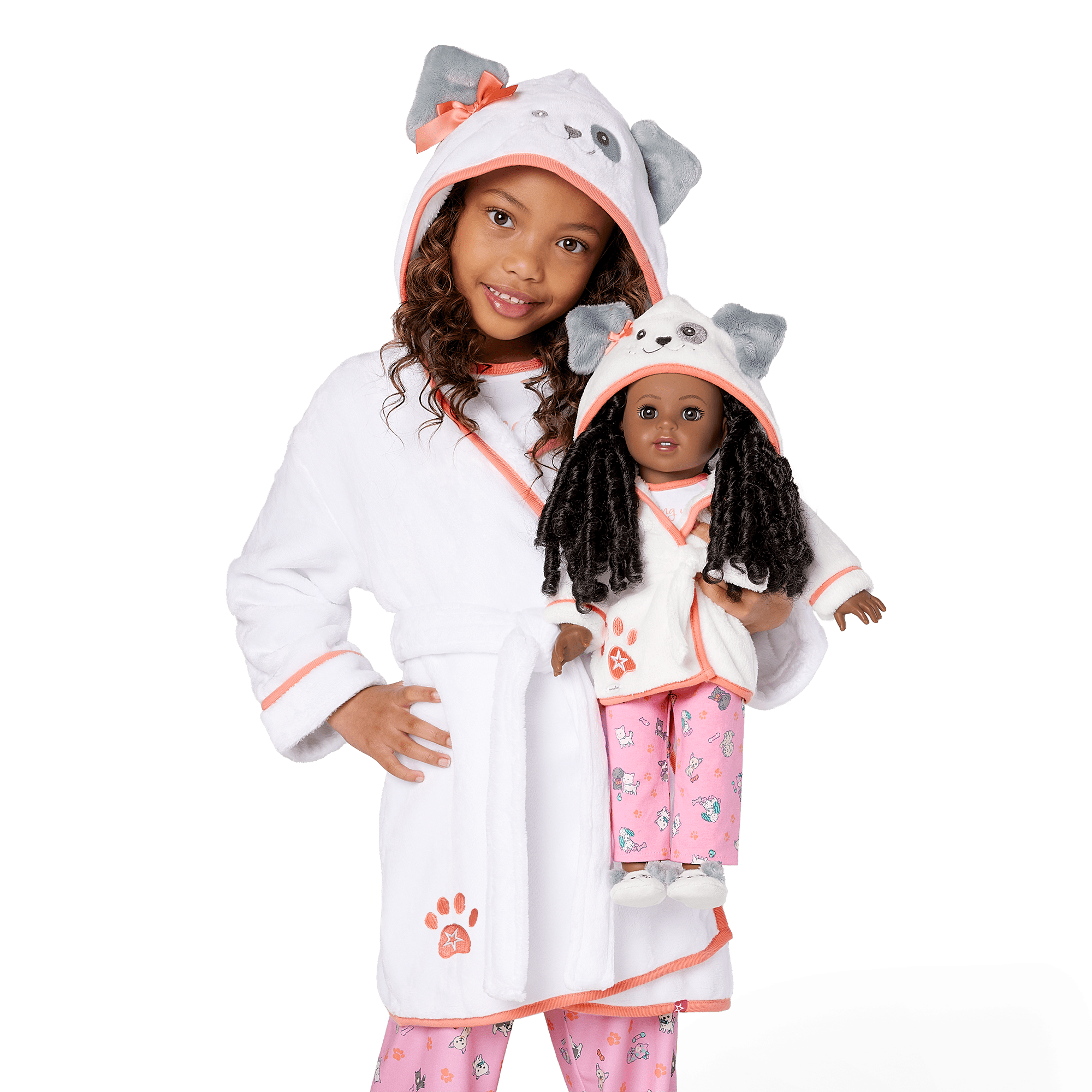 Comfy Puppy Robe Set For Girls & 18-Inch Dolls